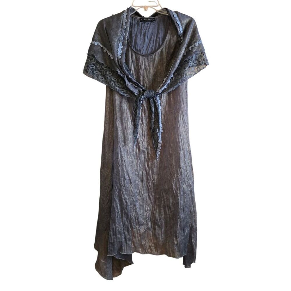 E Love Designs Blue Crinkle Maxi Dress With Lace Detail & Shawl vintage unique